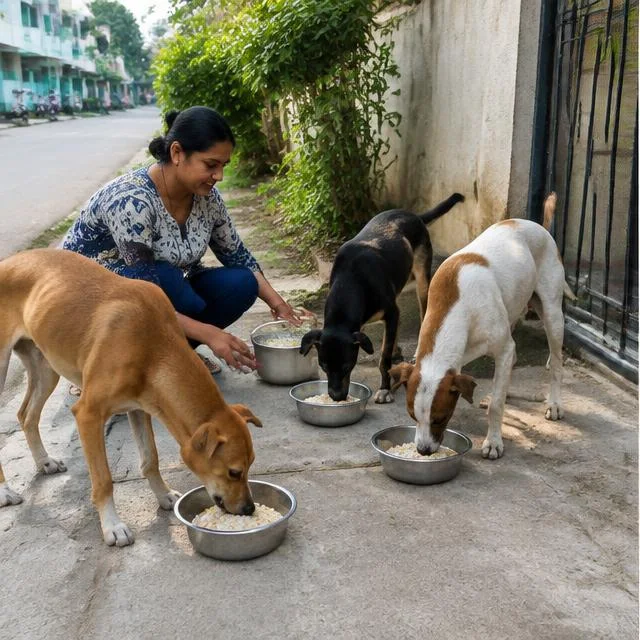 Community feeding with separate clean bowls